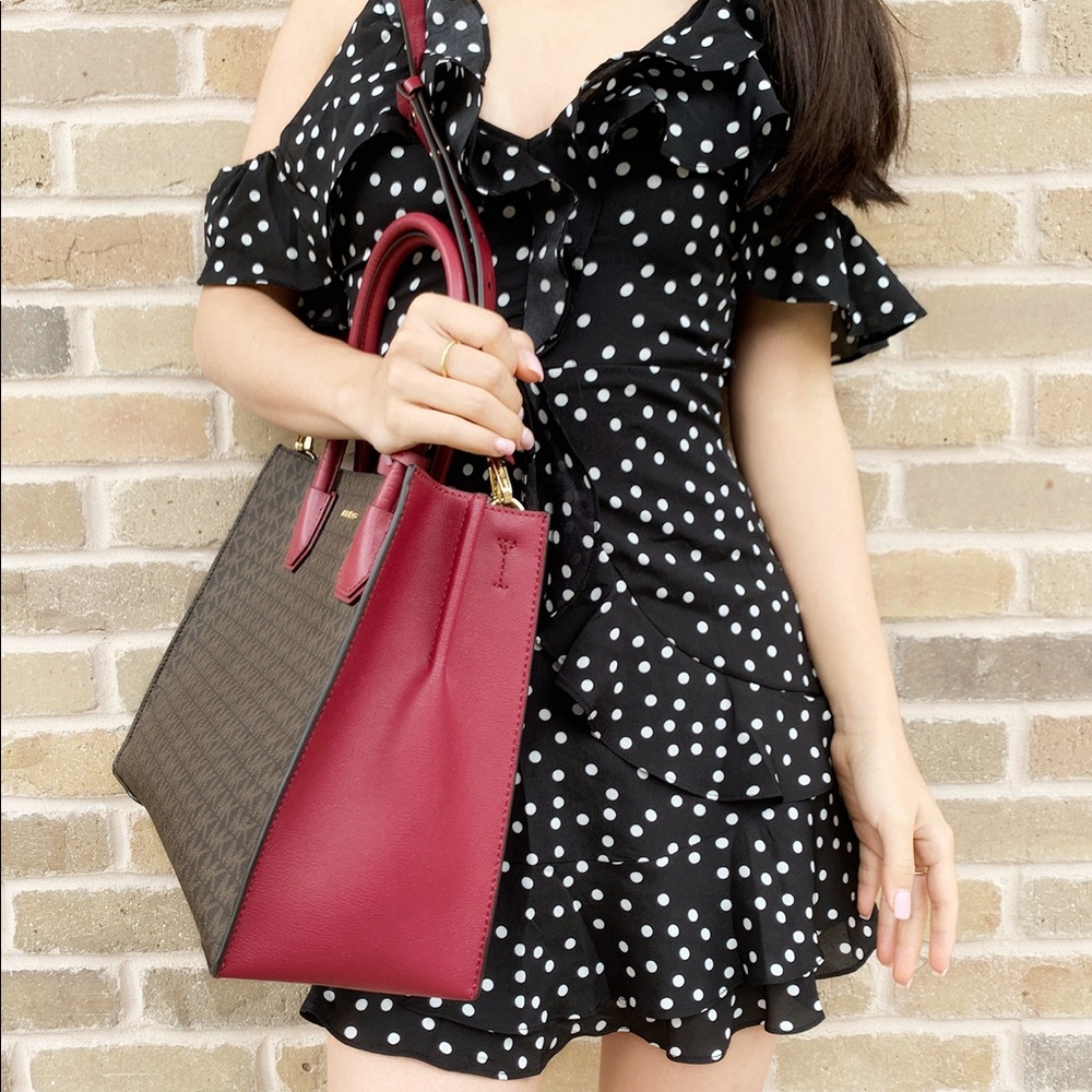 Black polka dot mini ruffle dress off shoulder XS - Picture 1 of 8